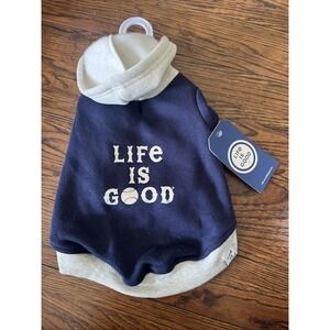 Life Is‎ Good Dog Hoodie Jacket Fleece Baseball  Blue Gray Size Small NEW